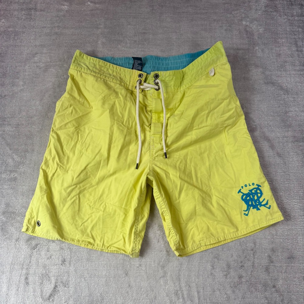 Polo Ralph Lauren Swim Trunks Men Medium Yellow Logo Board Shorts Neon Surf